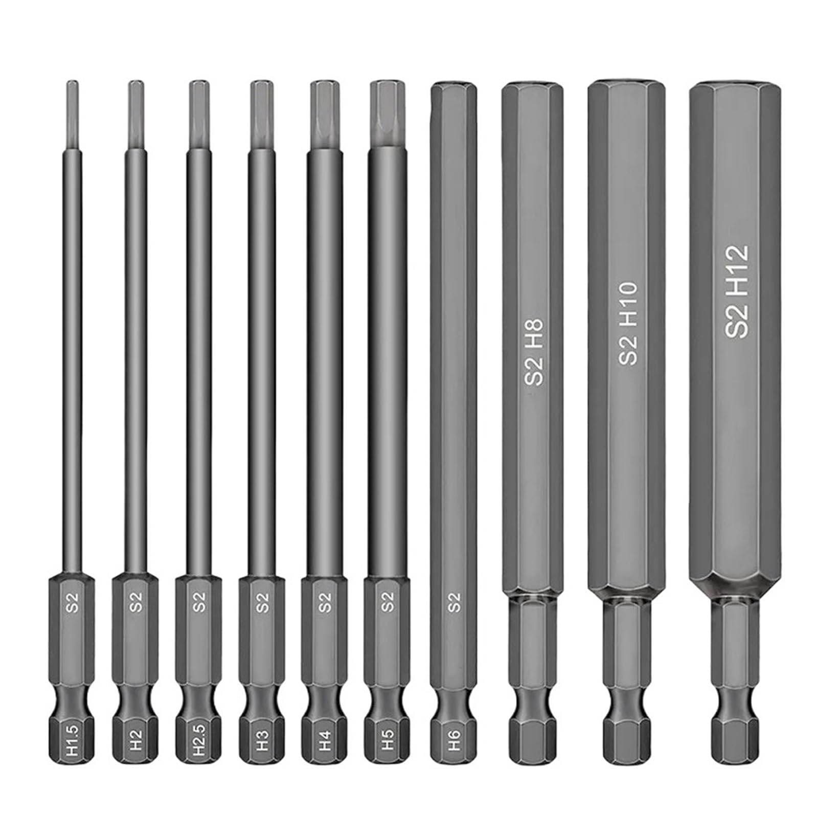 10Pcs 1.5-12mm 1/4 Inch Hex Head Allen Wrench Screwdriver Drill Bit Set Magnetic Tip 100mm S2 Steel Metric Hex Key Screwdriver