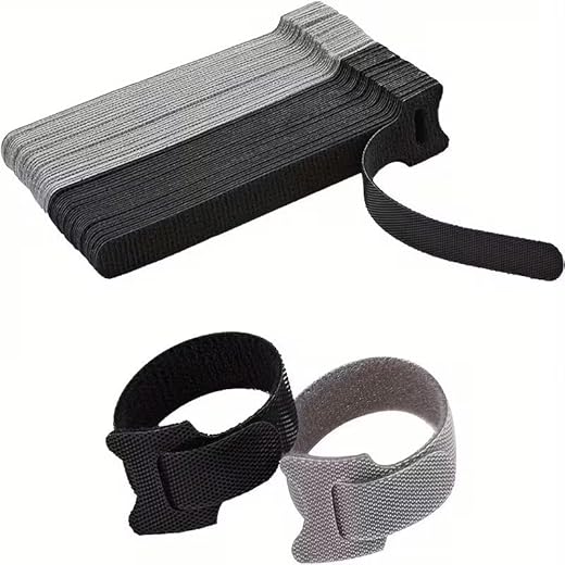 20pcs Nylon Hook & Loop Strap, Soft Self-Adhesive Tape Organizer with Easy-Grip Handle, Versatile Cord Management for Home & Office, Black and Grey
