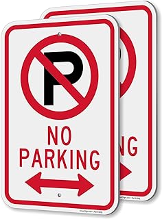 SmartSign No Parking Sign with Bidirectional Arrow and Symbol - 2 Pack, 18 x 12 inch, 2mm Aluminum Composite, Red/Black on White