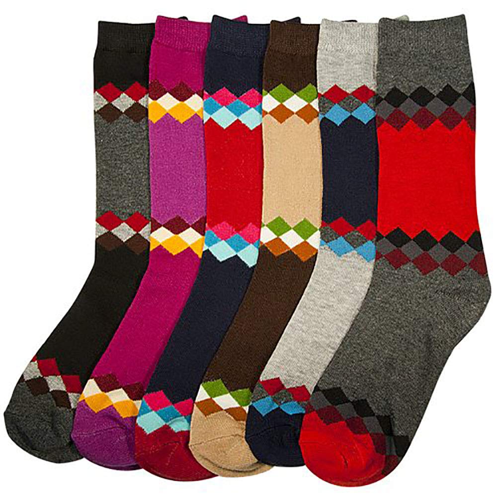HS Women Fashion Crew Socks Abstract Dia Line Design (size 9-11) 6 Colors 6 Pairs
