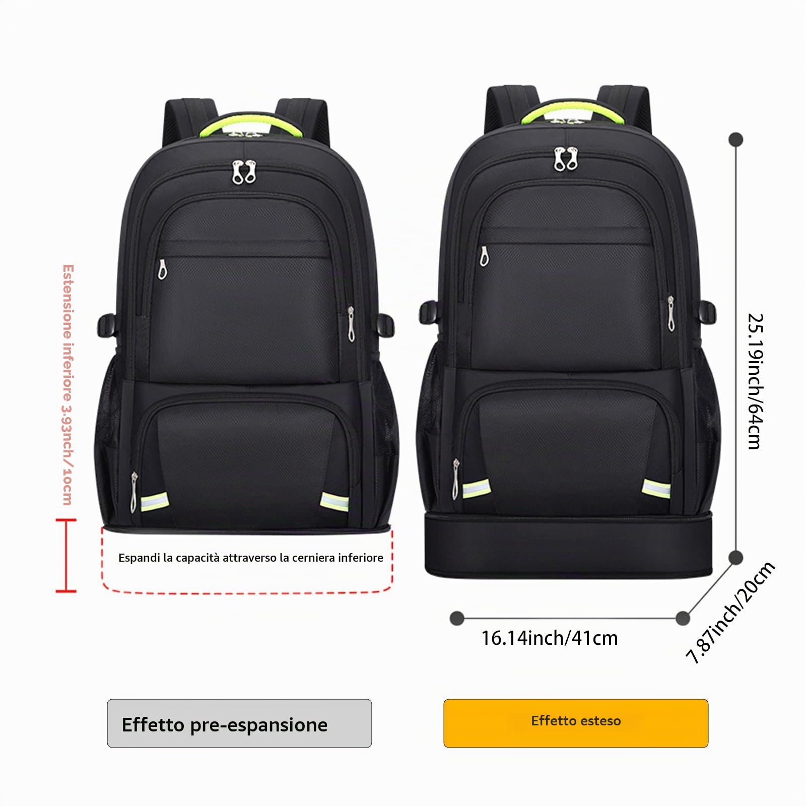 65L Zaino da trekking per gli uomini impermeabile espandibile Zaino da viaggio Bagaglio a mano Zaino casual zainetto grande zaino per il campeggio Sport all'aria aperta Trekking (nero)
