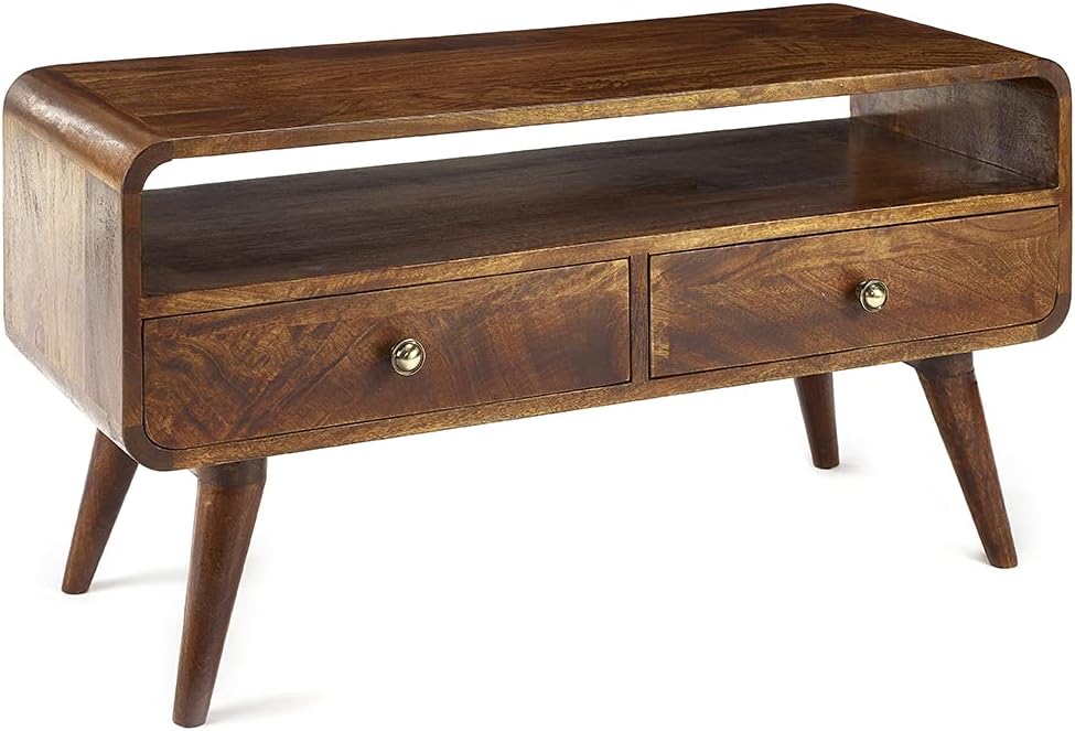 90cm Wide Solid Wood Tv Video Unit Stand 2 Drawers And Shelf (Dark)