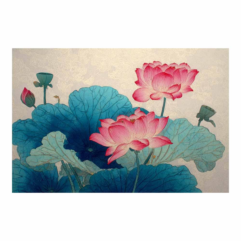 ZAMAEIU Canvas Print Wall Art Painted Lotuss groves Modern Nature Landscape Poster, for living room, bedroom,Corridor Office Room Decoretc.(pink)-60x90cm Unframed