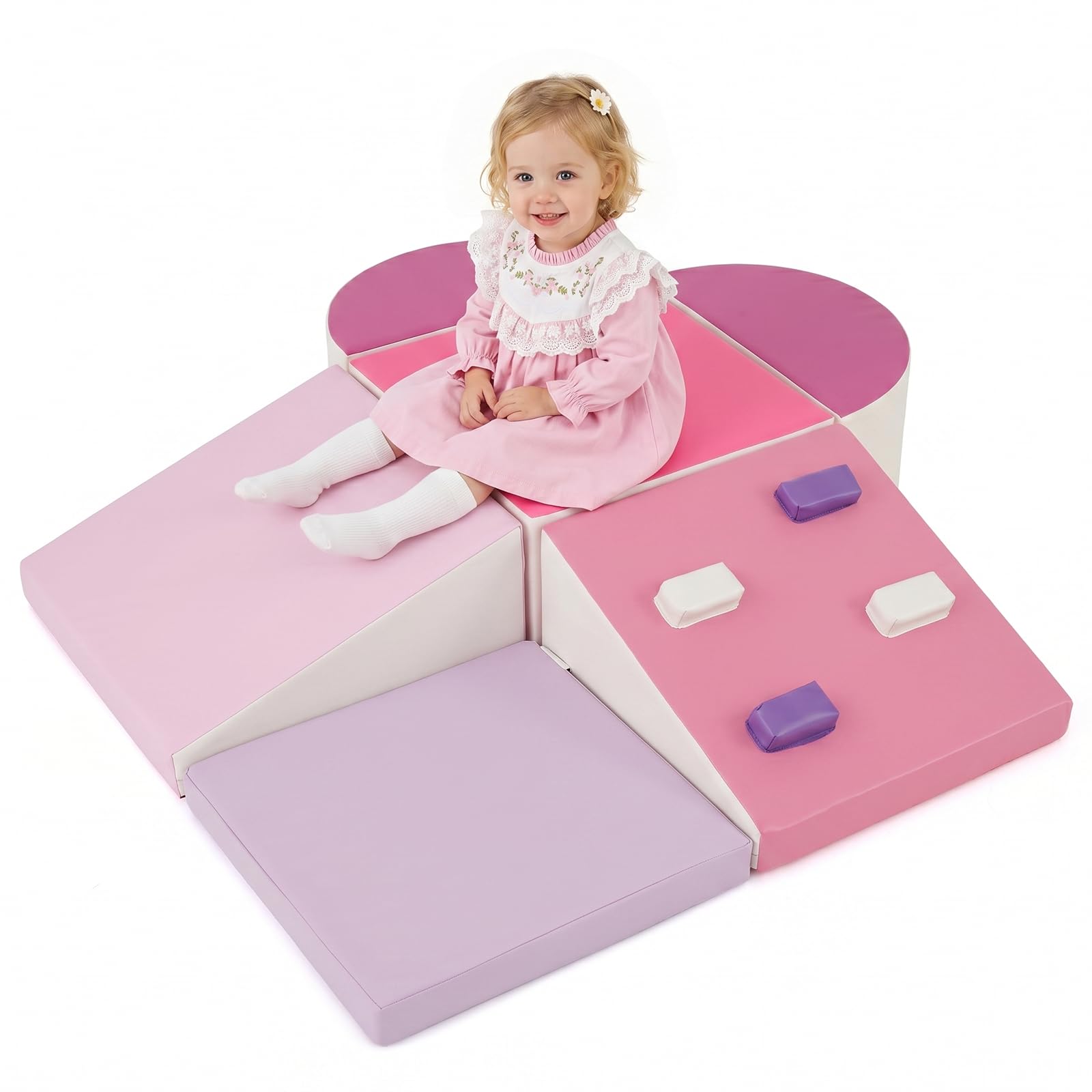 Kids Soft Play Set, 6 Pieces Indoor Toddler Climbing Blocks with PU Leather, Baby Foam Toys for Climb and Crawl Sliding Activity Structure (6 Pcs) — image 1