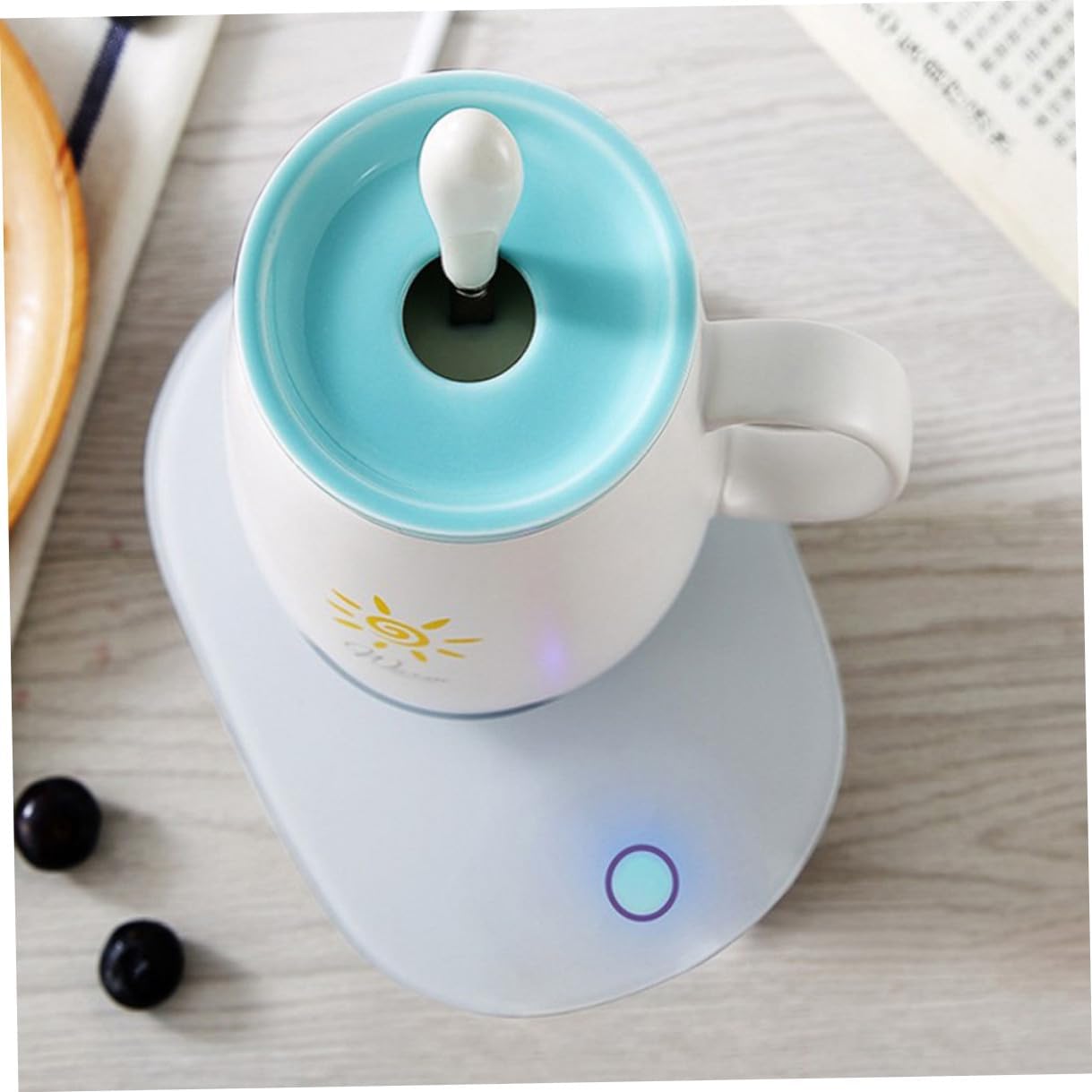 Constant Temperature USB Coffee Mug Warmer with US Plug Compact Lightweight Beveled Heating Coaster for Tea Milk Water Compatible with Stainless Steel Ceramic Glass Random Color
