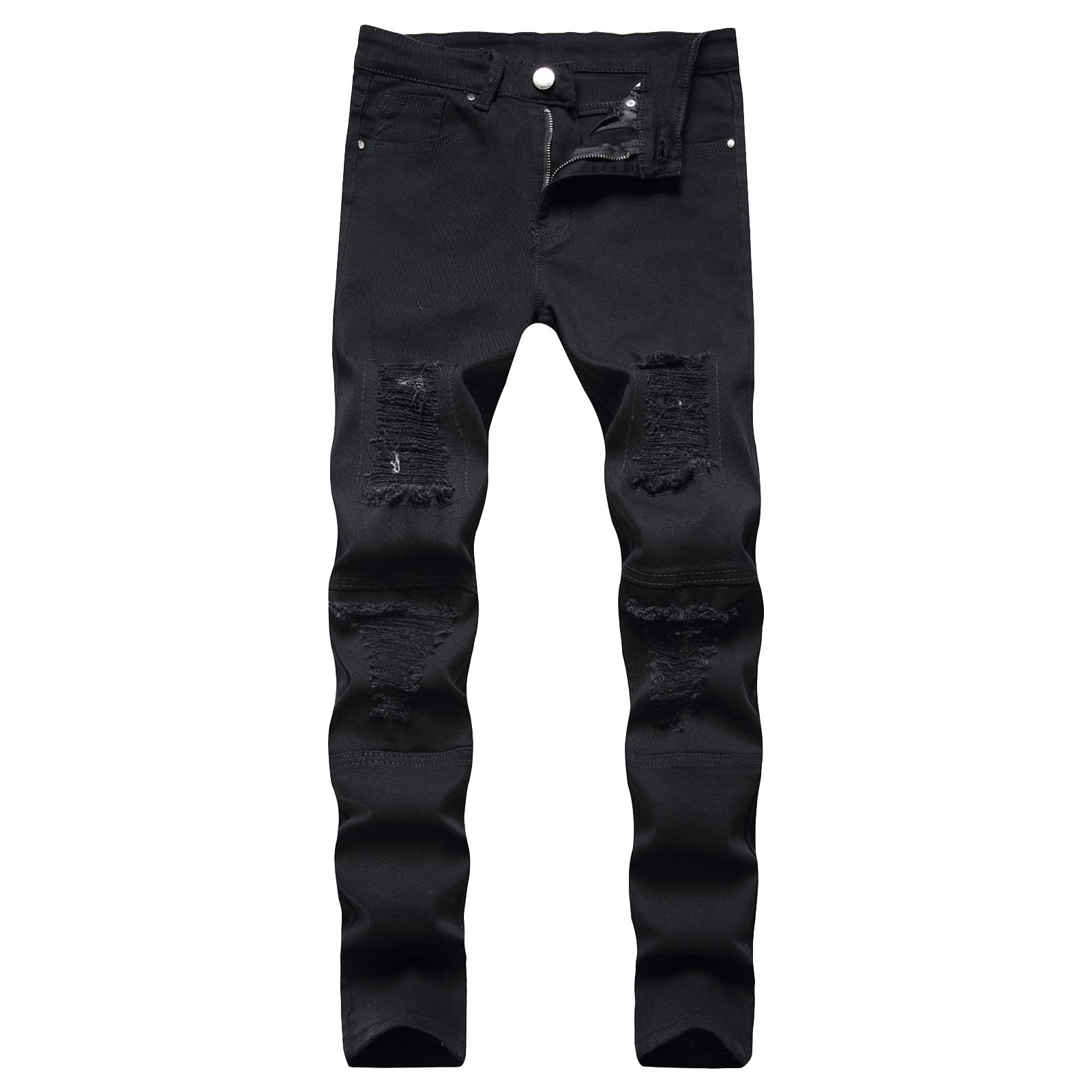 Mens Ripped Slim Pencil Stretch Trousers Moto Washed Distressed Denim Pants Vintage Fit Straight Leg Jeans Black 36