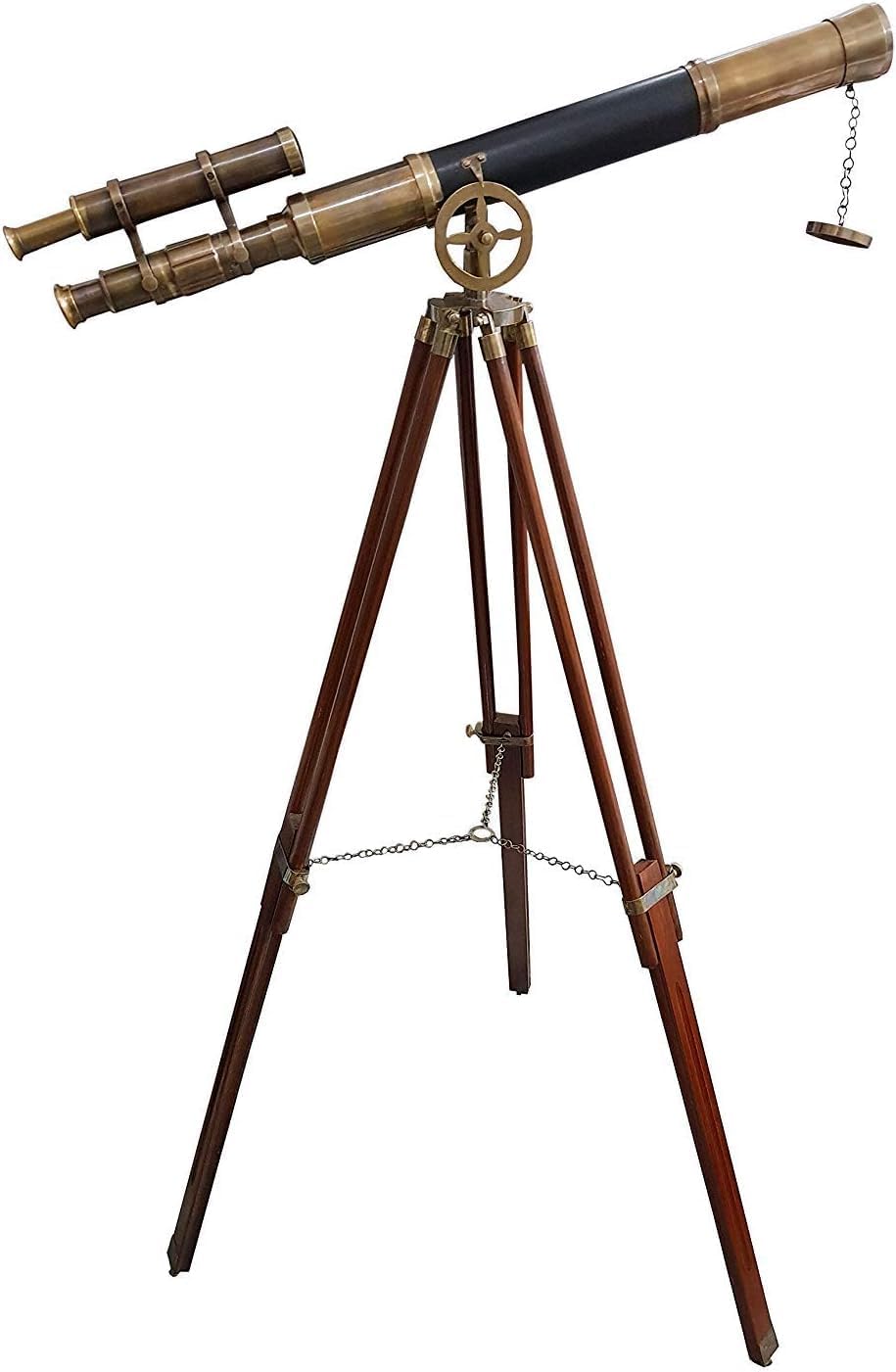 Maritime Brass Antique Double Barrel Designer Telescope with Wooden Tripod Floor Standing Nautical Telescope Tripod