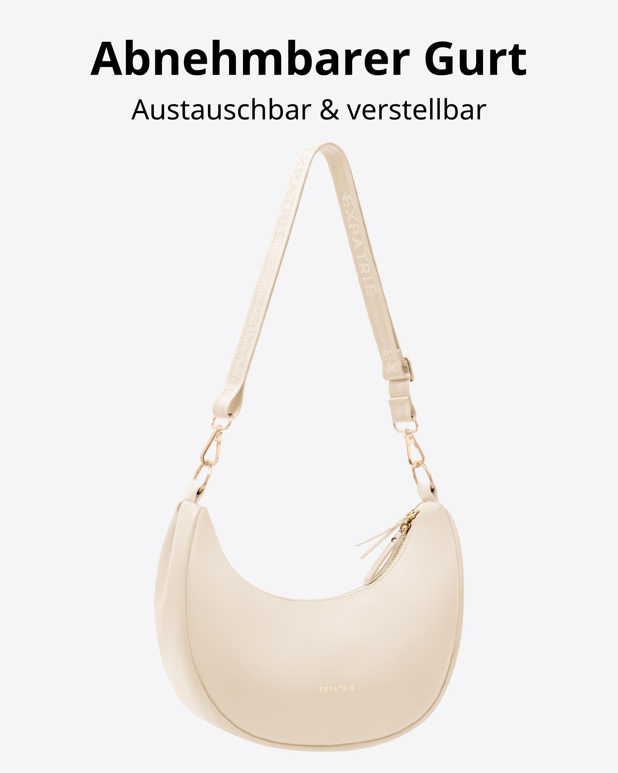 Expatrié Umhängetasche Damen - Lea Medium - Half Moon Bag Schultertasche - Crossbody Bag im Halbmond Design - Halbrunde Handtasche aus Veganem Leder - Wasserabweisend