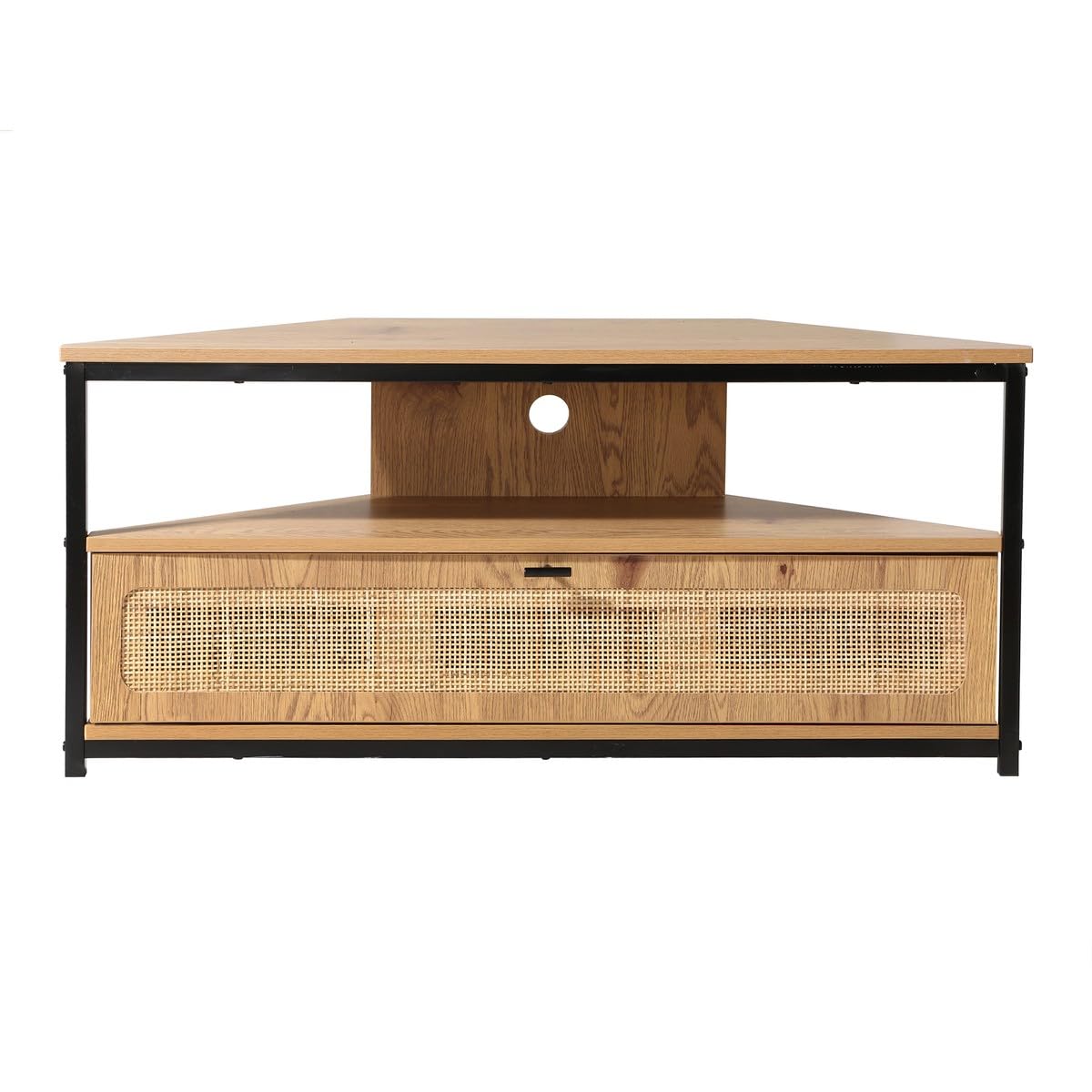 Calicosy – Mueble de TV esquinero con 1 puerta abatible, cannage de ratán – Decoración de madera – paneles de partículas – patas de metal – salón o dormitorio – estilo exótico y natural – 100 x 30 x