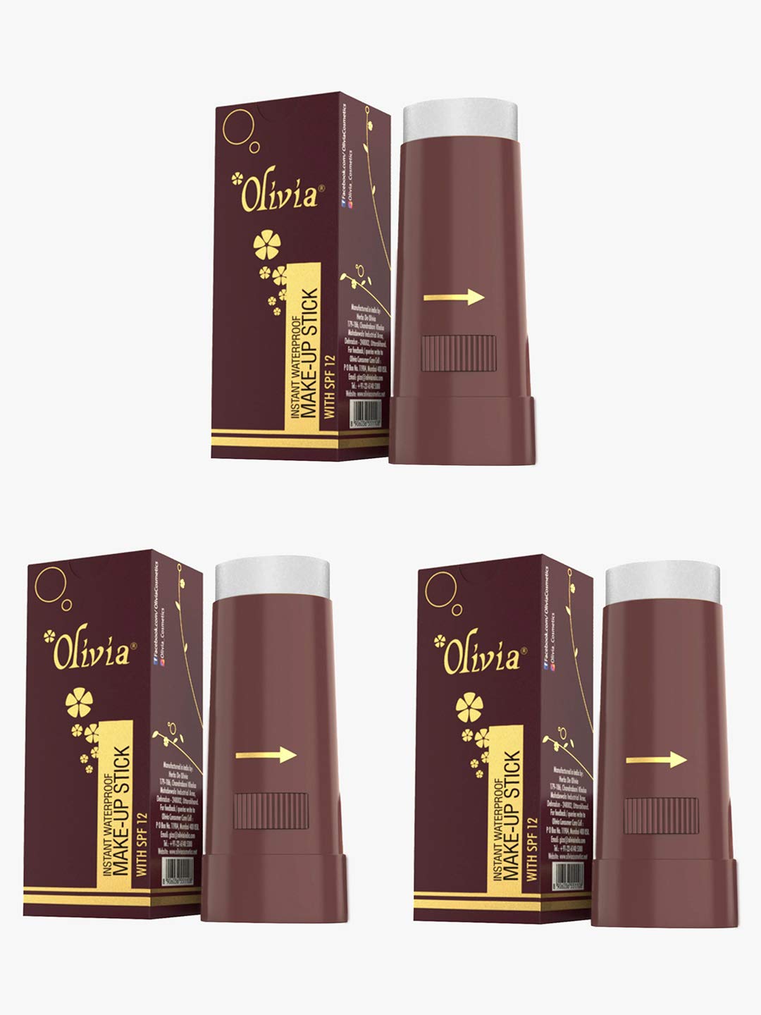 Olivia Instant Waterproof Makeup Matte Stick Concealer (Pearl white, 15g Shade No.007W, SPF 12) - Pack of 3 Matte Finish