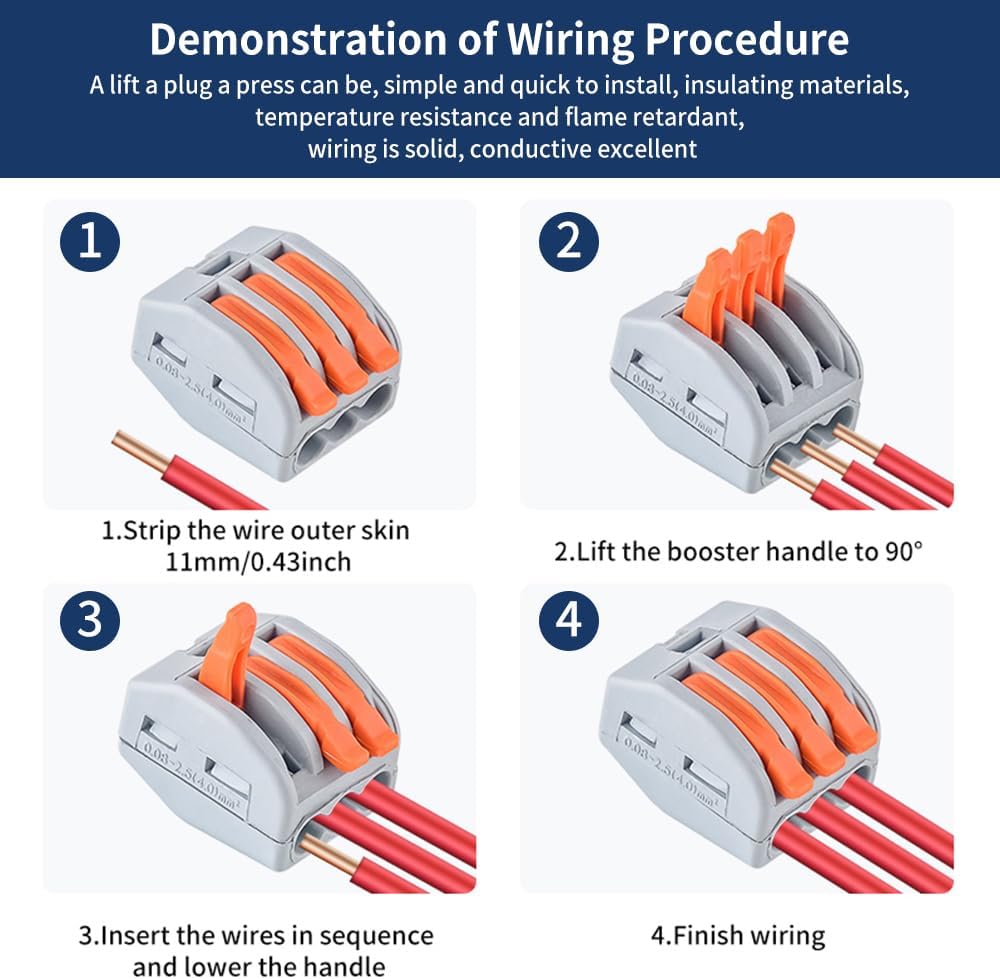43Pcs Compact Lever Wire Connectors Kit, 2/3/4/5 Conductor Splice Terminal Connectors, Quick Electrical Connectors for Household Wiring 28-11 AWG
