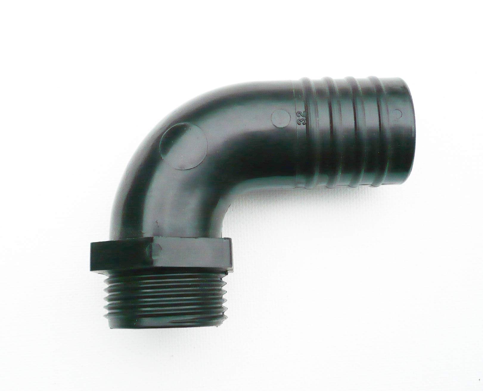 Farm & Field Hardware Angled Hose Tail Connector. Barbed to Male BSP Thread. (32 mm (1.1/4") x 1" BSP.) — image 1