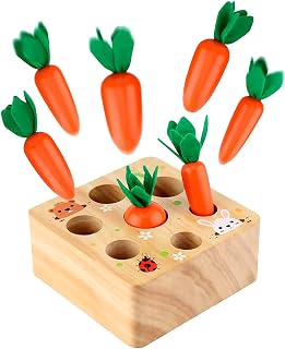 RECHIATO Montessori Toys for 1 Year Old, Carrot Shape Size Sorting Game, Wooden Easter Baby Toys for Babies 6-12 Months Fine Motor Skills Development Age 1-5, Easter Party Favors for Kids