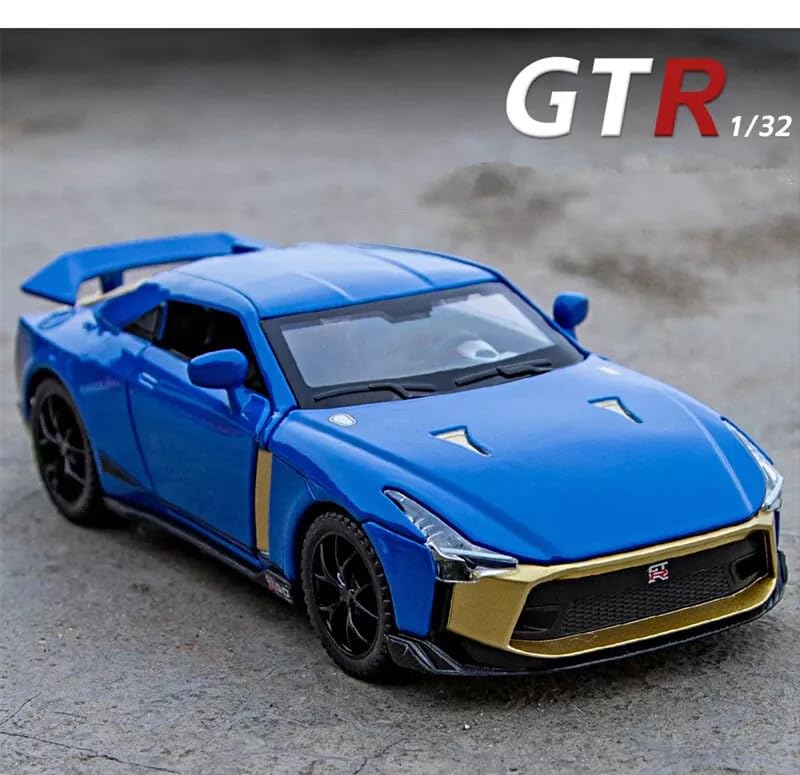 Image of 1:32 Nissan GTR50 Model Car, Diecast Collectible Pull Back Toy Car with Sound and Light for Adults, Kids, Boys, and Girls, Gift (Blue)