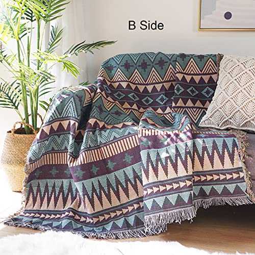 Manta bohemia para sofá o cama azteca multicolor con borlas de 160x259cm 3