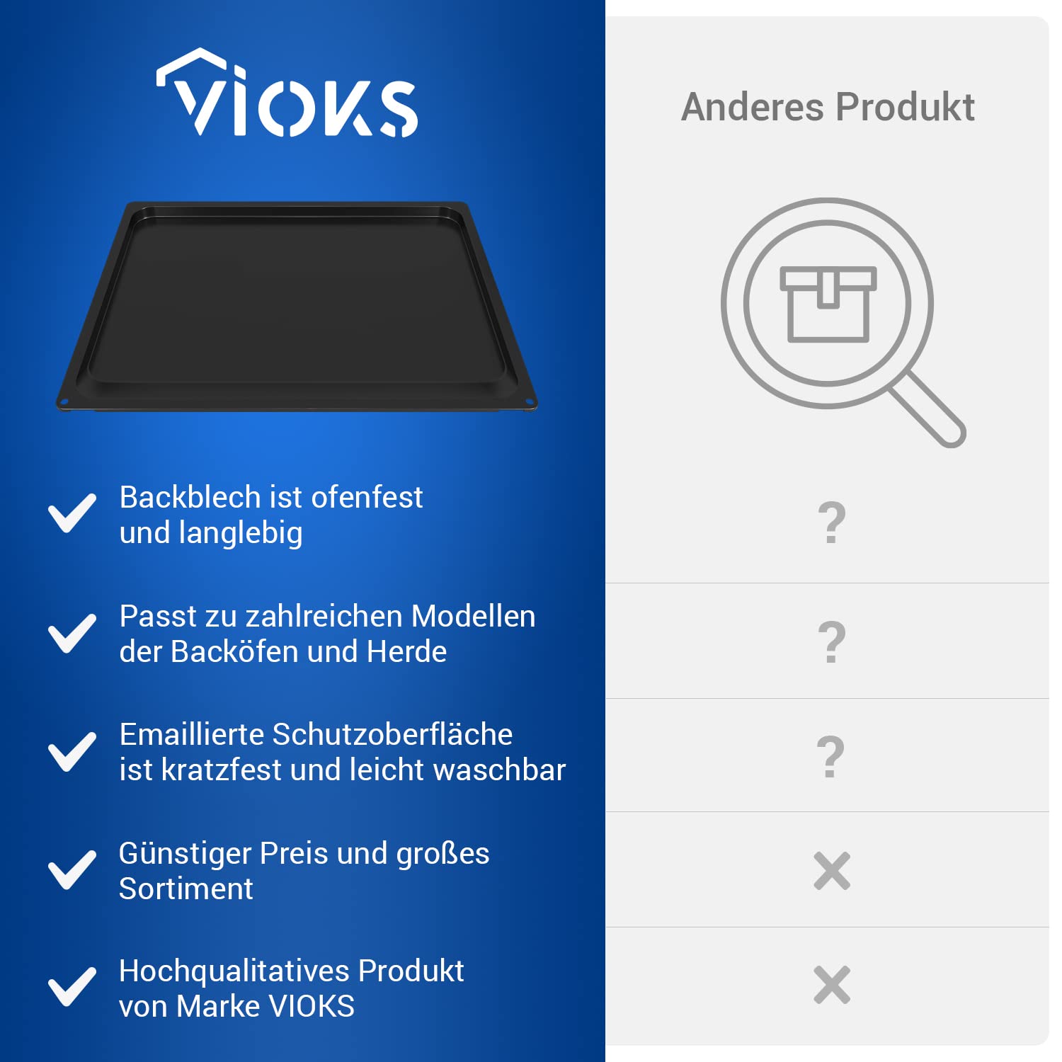 VIOKS Fettpfanne Backofen 456x360x15mm Ersatz für Gorenje 242132 Backblech