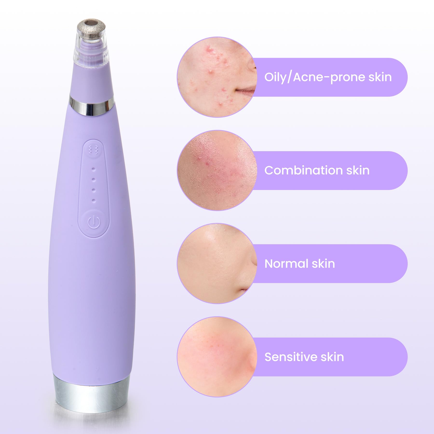 UNOISETION Máquina de microdermoabrasión de diamante, 4 modos de microdermoabrasión de diamante, 2 puntas de diamante, 3 cabezales, removedor de manchas de puntos negros (morado)