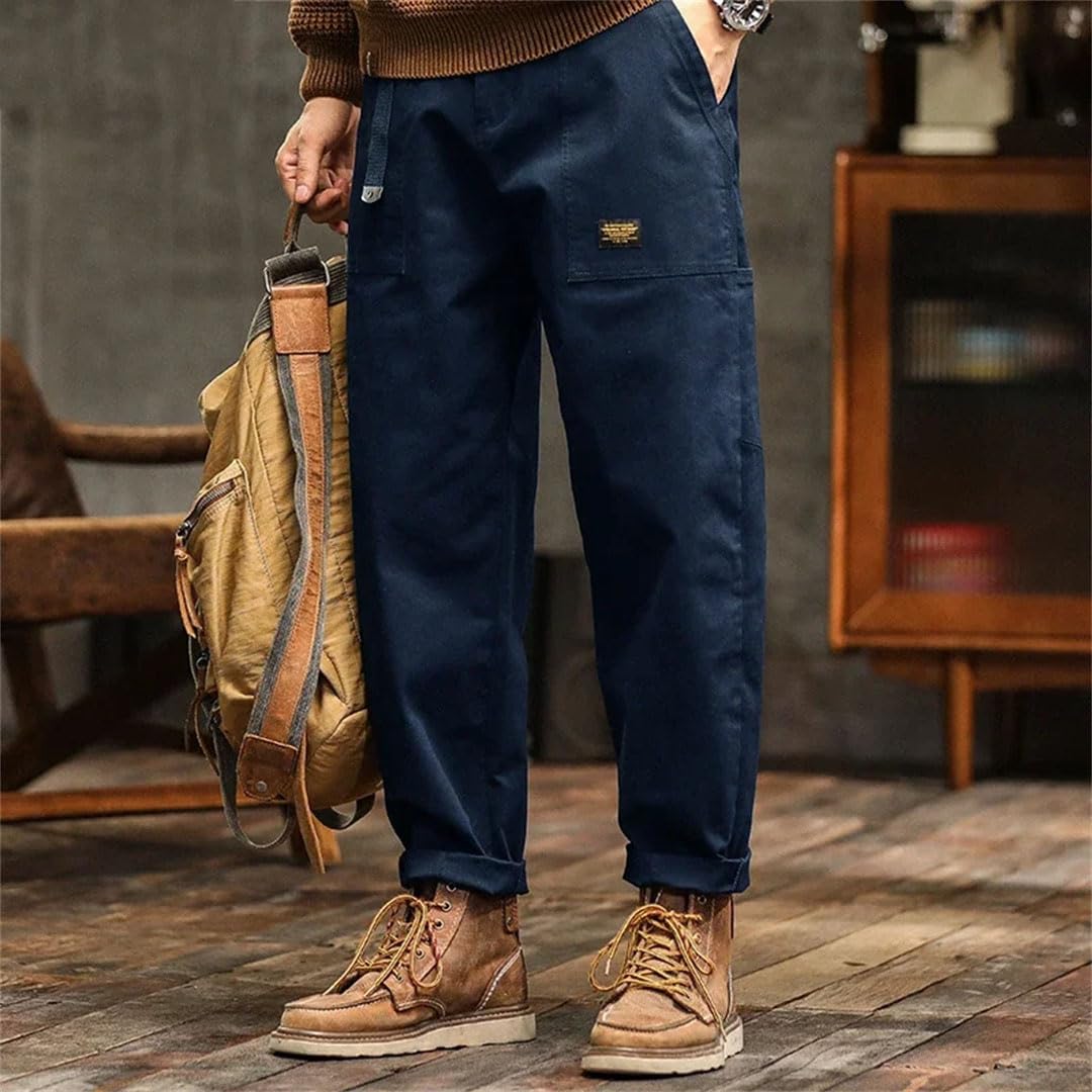 Pantaloni larghi da uomo, stile vintage, stile americano, a vita alta, EN8, pantaloni cargo