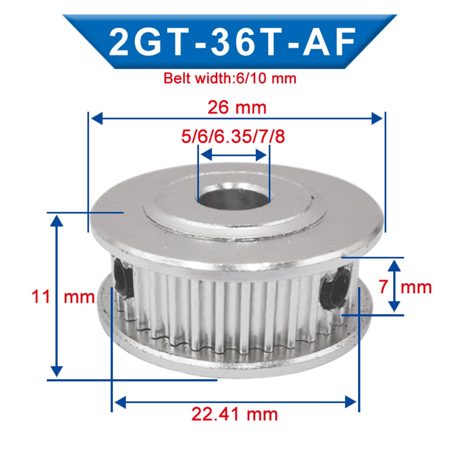 Rueda de polea GT2-36T de aluminio 7/11mm para correa dentada 6/10mm piezas impresora 3D