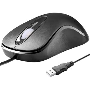 Classic Wired Office Mouse Ergonomic USB Optical 3-Button 1000 DPI Comfortable Durable for Windows Mac Laptop Desktop Black