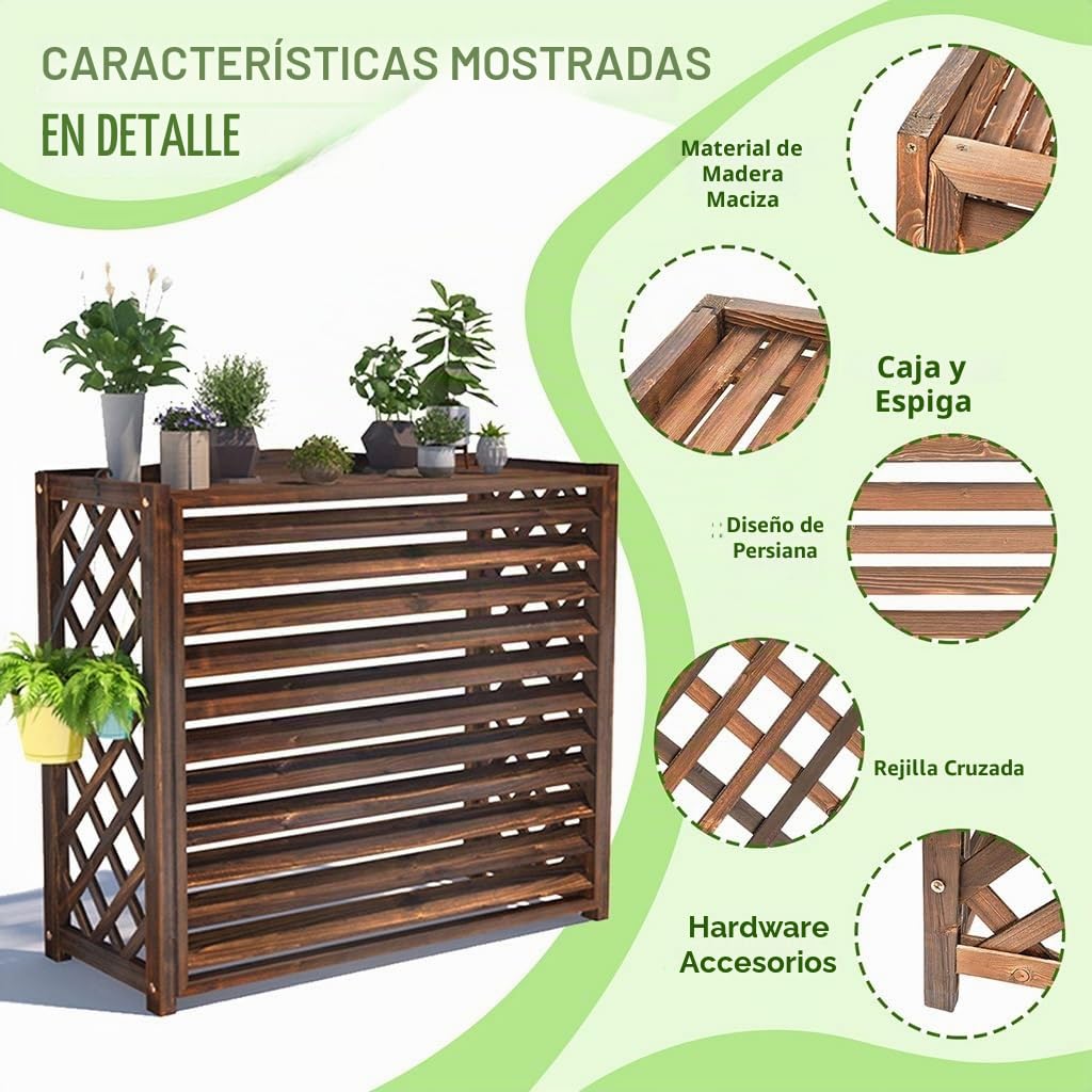 Cubierta De Aire Acondicionado De Madera Maciza Elegante Y Resistente Que Ofrece Protección Duradera Y Diseño Atractivo para Exteriores(120x57x100cm)