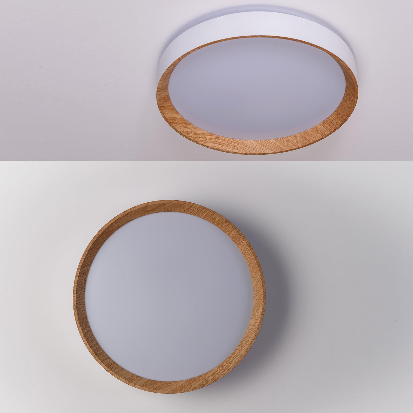 Plafoniera LED Rotonda Da Soffitto 'Malta' - 40W, 50cm, CCT Regolabile, Design Legno E Bianco