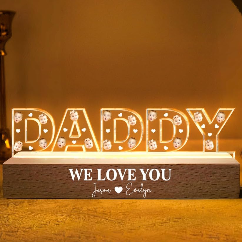 Personalized Father's Day Acrylic LED Night Light, Personalized Night Light Lamp with Kids Photo, Daddy Gifts, Gifts for Dad, Father's Day Decor Gift for Daddy Grandpa Papa, First Dad Gifts - Image 6