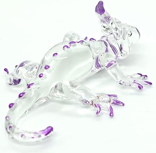 Miniatura 1 de Sansukjai Camaleón Miniatura Figuritas Animales Pintadas a Mano Vidrio Soplado Arte Coleccionable Regalo Decoración, Púrpura Claro