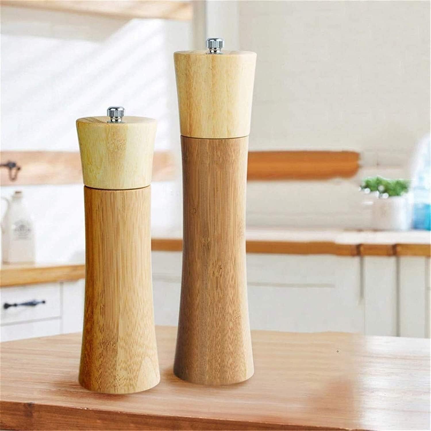 Salt and Pepper Grinder Set Pepper Grinder Refill Pepper Grinder Bamboo Salt and Pepper Mill Set, Pepper Grinders,Salt Shakers with Adjustable Rotor -Pack of 3