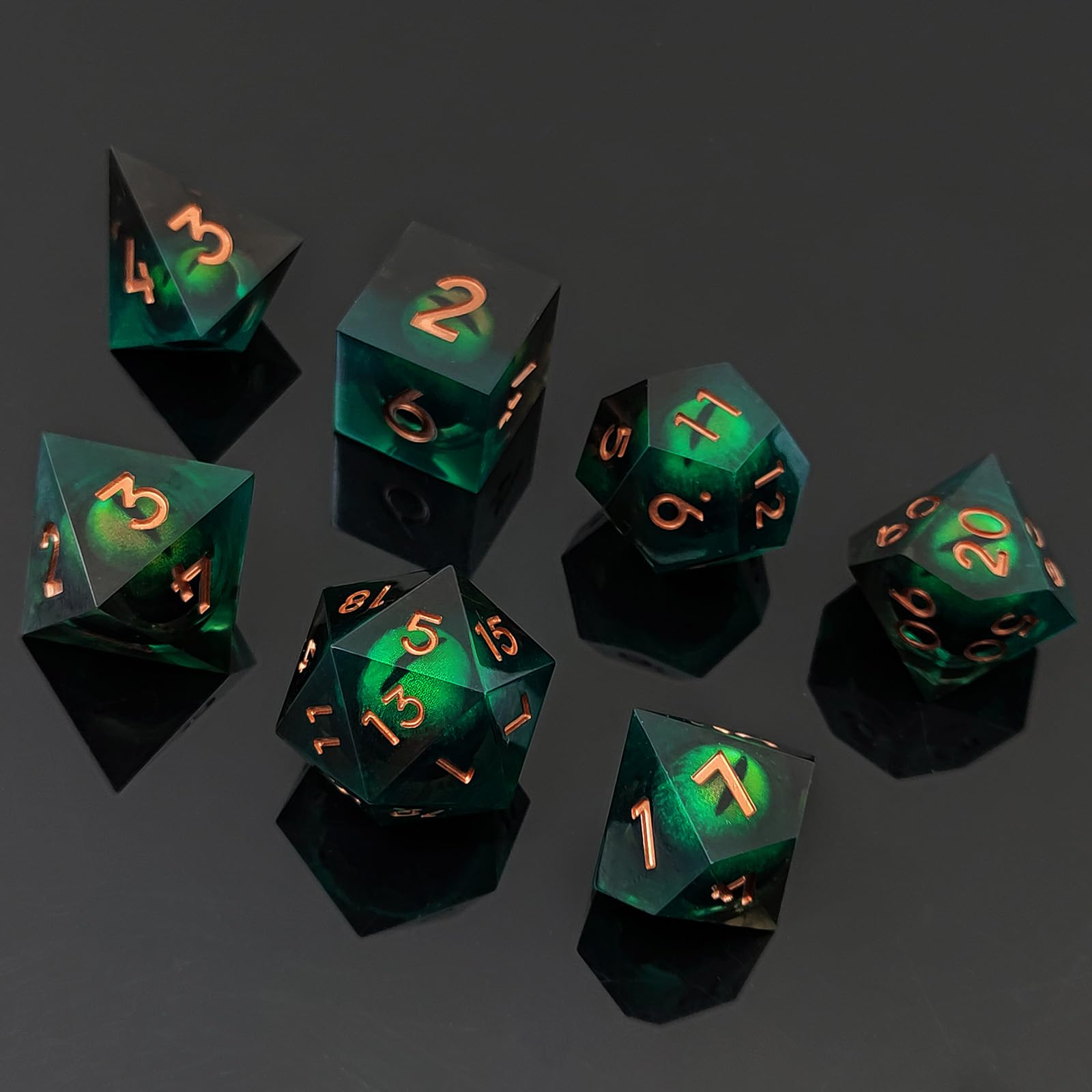 ORUZA 7 PCS Dragon Eye DND Dice Liquid Core D&D Dice Resin Sharp Edge Polyhedral D&D Dice Set for Dungeons and Dragons Role Playing Die D20 D12 D10 D8 D6 D4 D% - Image 4
