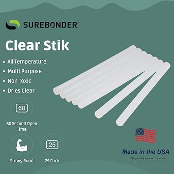 Surebonder All Purpose Mini-Size Hot Glue Sticks for Crafts, Repairs & DIY Projects - 4-Inch Length 0.27 Inch Diameter, 25 Pack, Clear