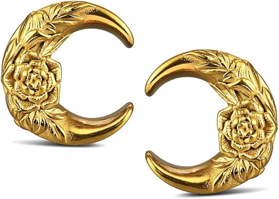 2PCS Crescent Moon Saddle Plugs 316 Stainless Steel Ear Gauges Hypoallergenic ear gauges expander Piercing Body Jewelry