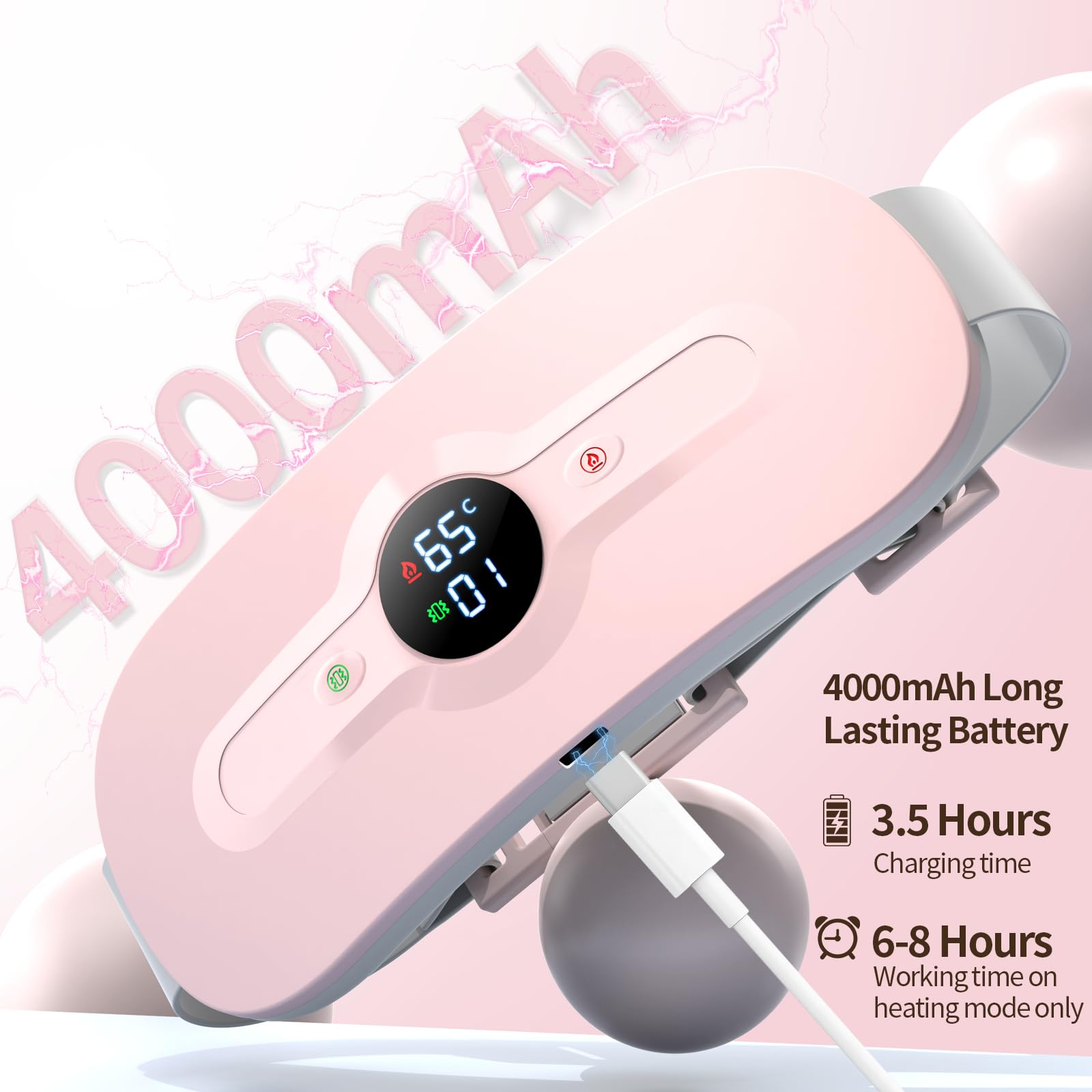 Wärmegürtel Periode, iklestar Wiederaufladbarer Periodengürtel mit Massage Vibration，6 Temperatur und 6 Massagemodi, USB Menstruations Wärmegürtel für Frauen Teenager Mädchen Her, Rosa