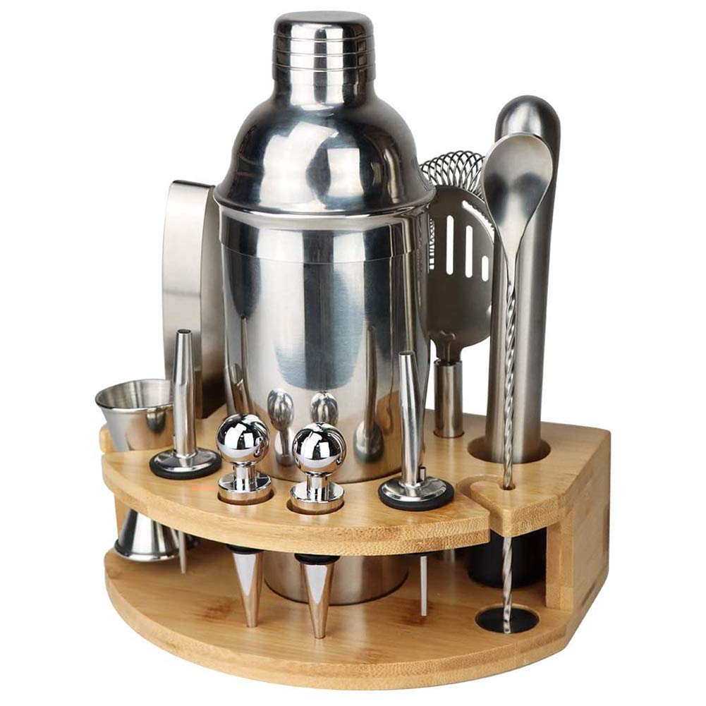 Juego de Barman de Acero Inoxidable de 12 Piezas con Soporte, Juego de coctelera de Barra para Mezclar Bebidas, la Mejor Herramienta para Hacer cócteles para Principiantes