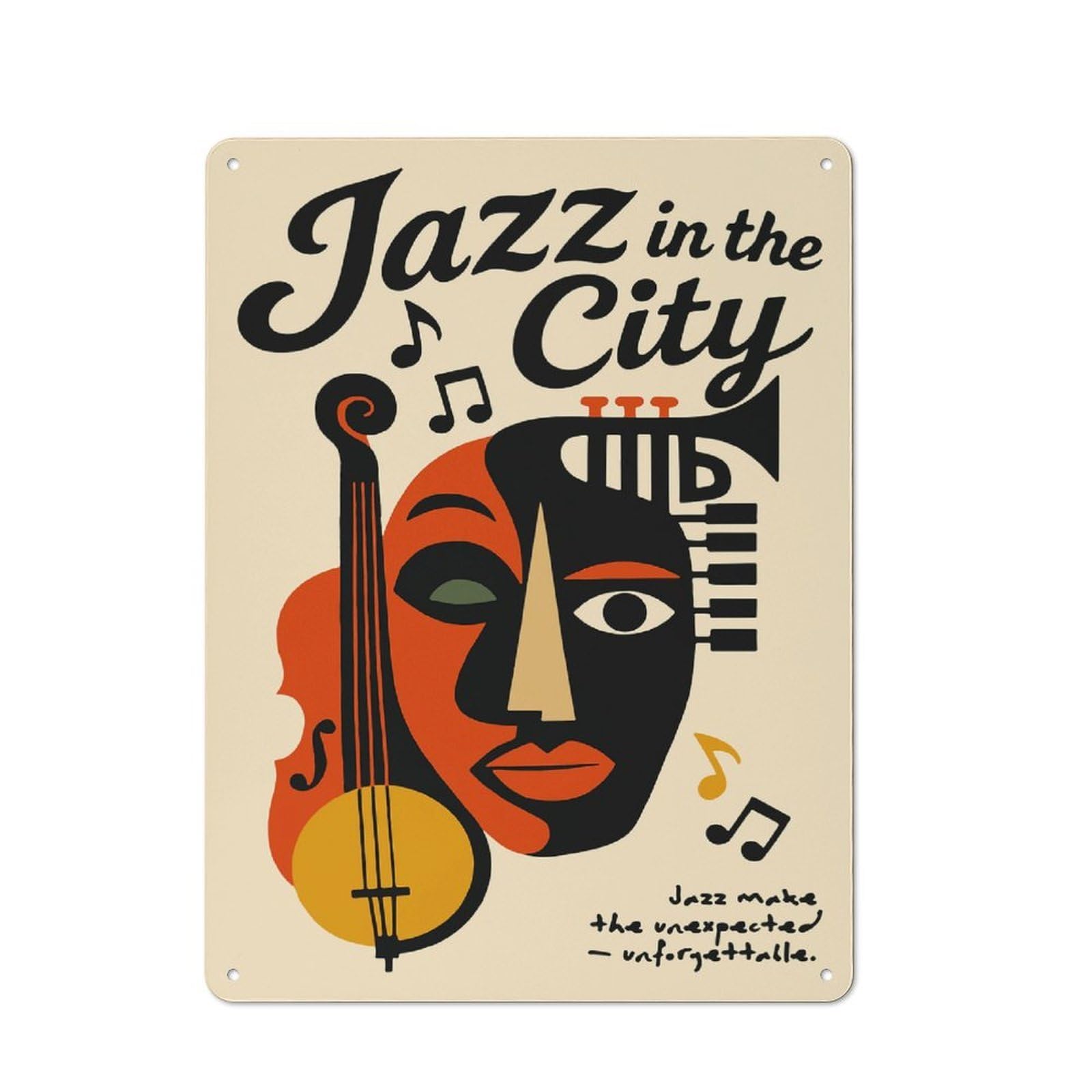 Classic Jazz in The City Metal Sign 40x30cm, Classic Pub Decor for Diner, Restaurant, Shed Or Kitchen