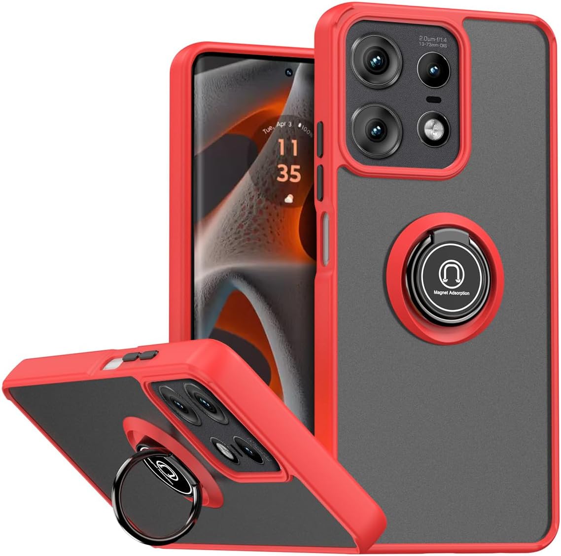 QUIETIP Case for Motorola Edge 50 Pro 5G,Magnetic Ring Car Stand Silicone Translucent Matte Drop Protection Cover,Red