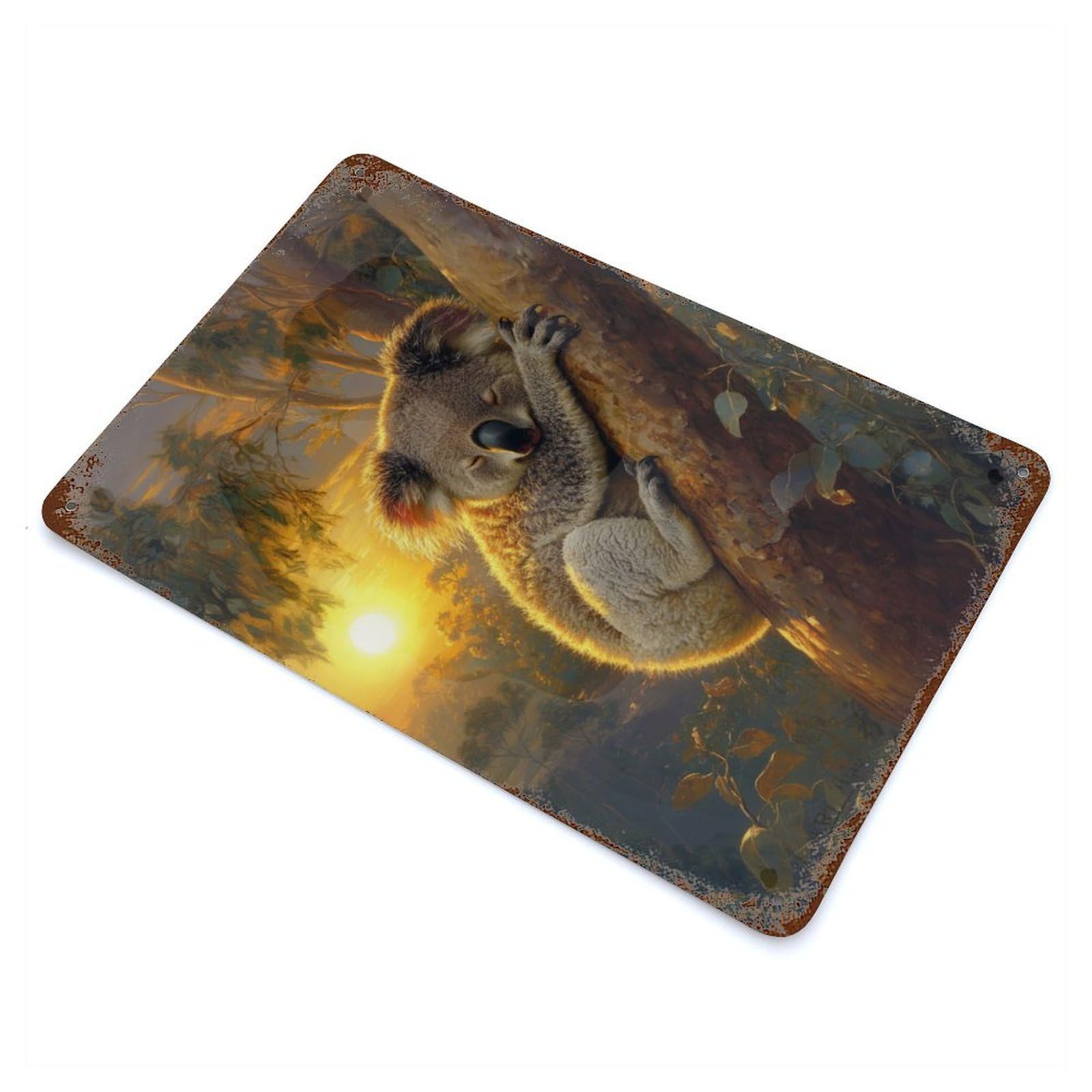 Rust Effect Koala Sunset Slumber Vintage Rust Metal Sign 11.8"x7.9", Classic Wall Plaque for Shed, Workshop And Garage Wall Decor