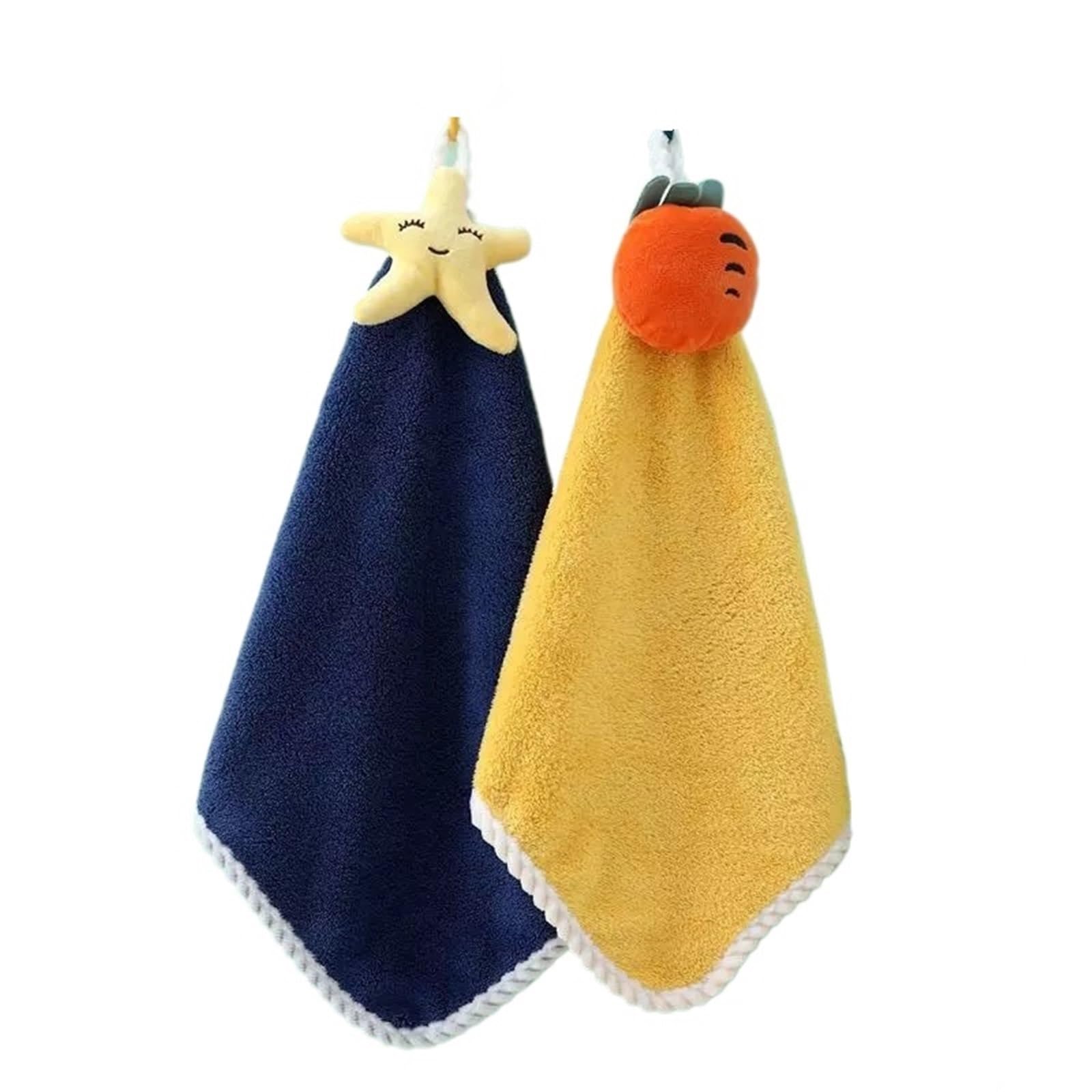 PPdingding 2pcs Cute Microfiber Hand Towels - Ultra Absorbent Bathroom Towels for Quick Drying(Stars and Carrots)