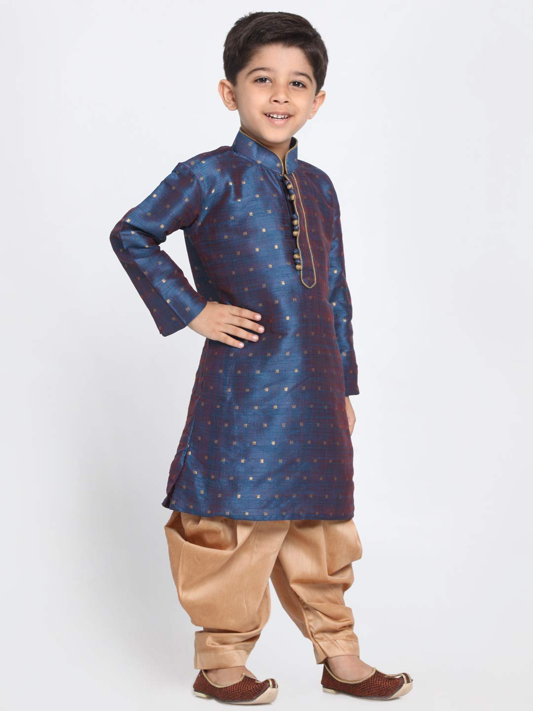 Jbn Creation Boys' Persian Blue And Rose Gold Silk Blend Kurta And Dhoti Pant Set (Vasbk023Buncdrg, For 18-24 Months)