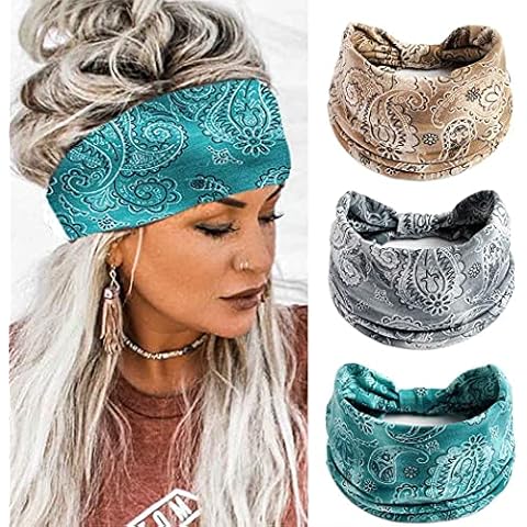 Aceorna Boho Bandeau Headbands Wide Knot Hair Band Stretch Turban Head Wraps Fashion Hair Accessories for Women 3 Pcs (Popular) Cover