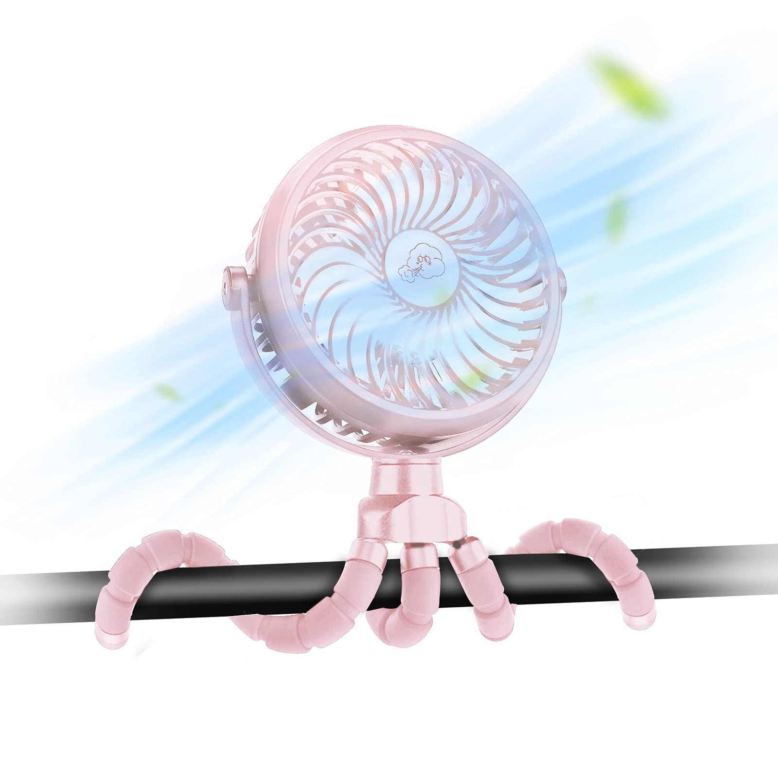WGCC Portable Mini Handheld Stroller Fan, USB Rechargeable Battery Operated Fan with Flexible Tripod, Free Adjustment Personal Cooling Fan Suitable for Traveling, Sports, Office, Car Seat (PINK)