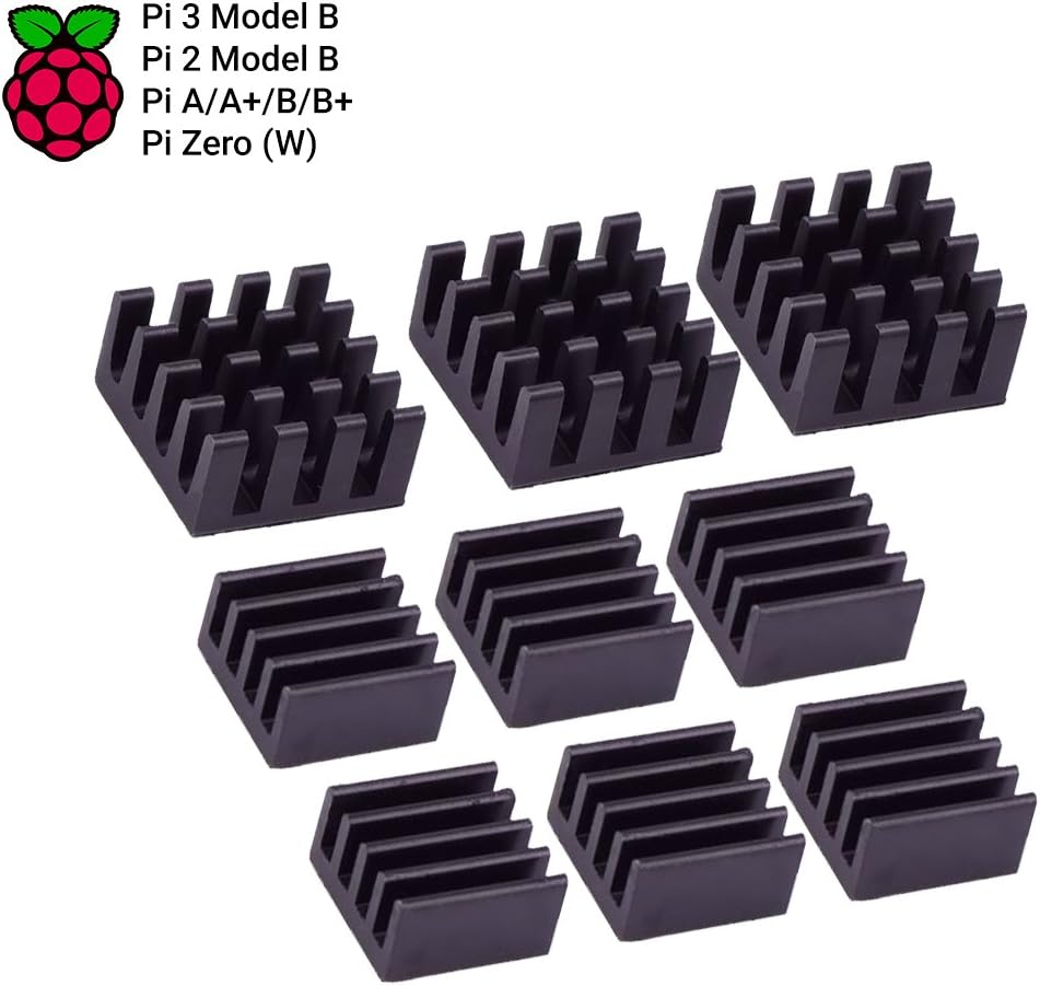 Aluminium Heatsink Kit for Pi Zero Heat Sink Cooler with ahesive Tape 11mm x 11mm x 5mm - 3 Pack - Silver