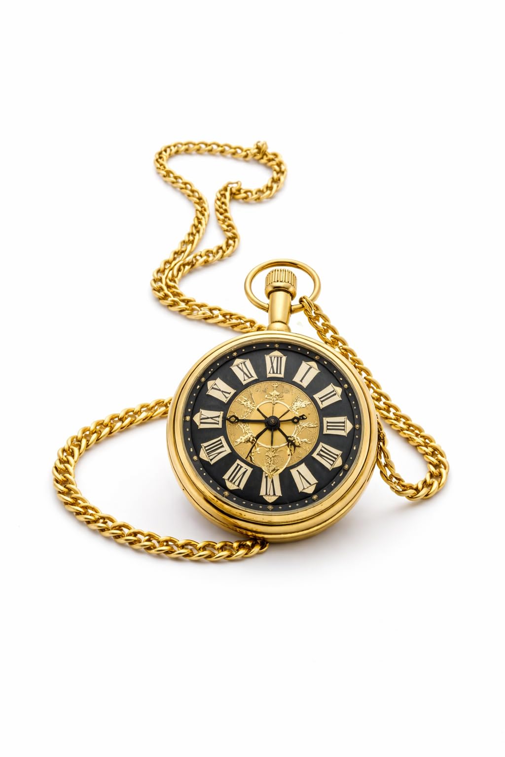 Antique Pocket Watch for Men with Gold-Tone Chain, Vintage Classic Black Dial Roman Numeral Analog Fob Watch, Retro Alloy Pocket Watch Gift for Husband Dad Friends Family Birthday, Size 2.5X2 Inches-image-46