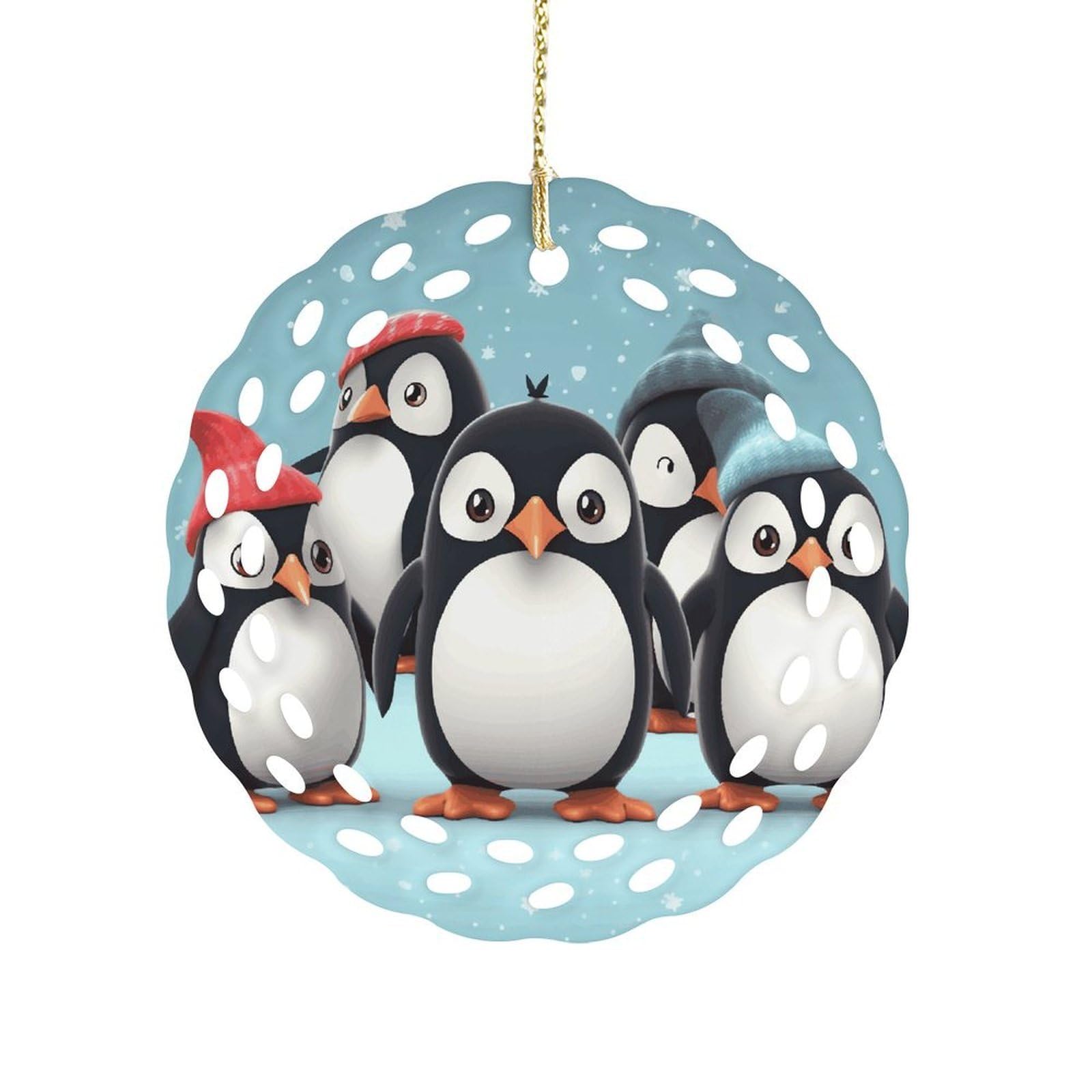 Cute Penguins Christmas Ornament Holiday Hanging Decoration Xmas Tree Keepsake Personalized Xmas Tree Ornament Round Ceramic Ornaments for Keepsake Gifts Ideas Home Decor