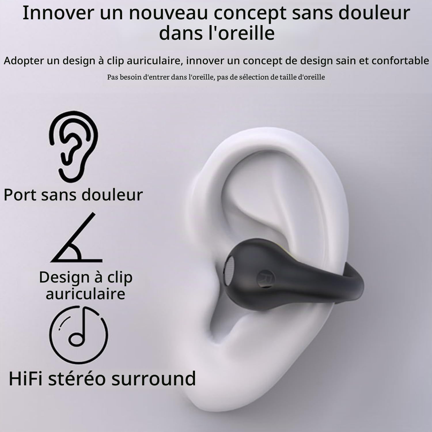 Écouteurs sans Fil Bluetooth Clip Mini Casque Rechargeable Casque Sport os Conduction Casque Exercice Conduite Casque de Marche (Noir)