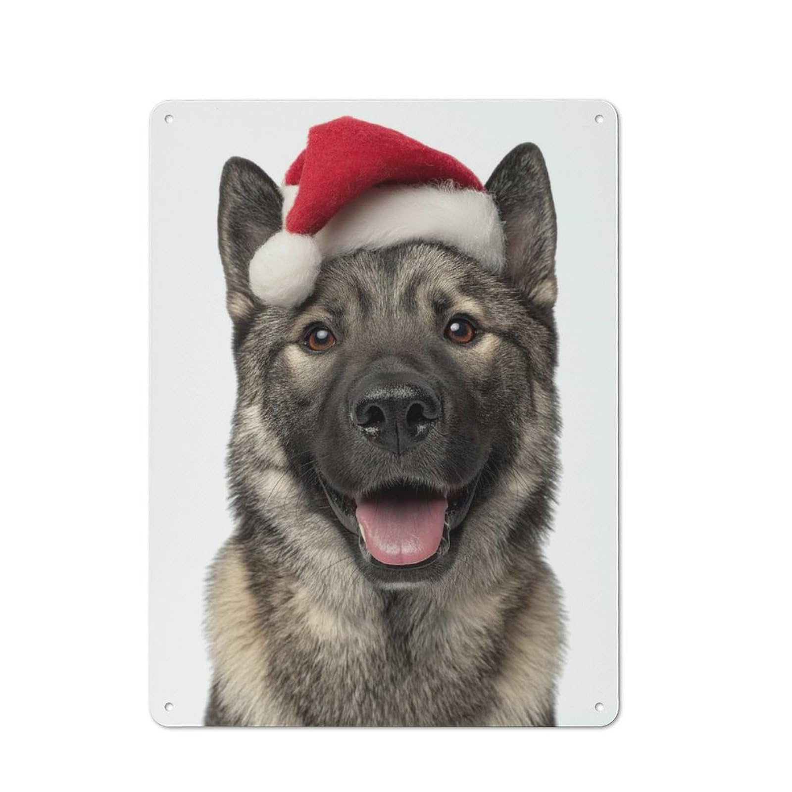 Junmoney Norwegian Elkhound Dog With Santa Hat Portrai T Rustic Tin Wall Plaque 40X30cm For Garage Or Workshop, For Home Interiors, Feature Walls And Decorative Displays