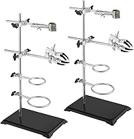KOHAND 2-Pack 16 Inch Lab Stand Set: Sturdy Iron Support with 4 Retort Rings, 2 Flask Clamps, 2 Burette Clamps for Experiments