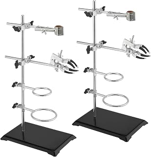 KOHAND 2-Pack 16 Inch Lab Stand Set: Sturdy Iron Support with 4 Retort Rings, 2 Flask Clamps, 2 Burette Clamps for Experiments