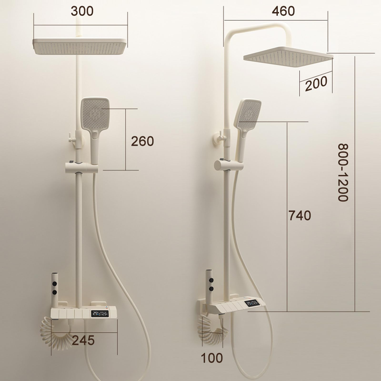 Set di rubinetti Doccia Completi, Doccia Crema con Display a Temperatura, soffioni con Combo Spray Portatile, Set di rubinetti per la Doccia da Bagno (Caldo e Freddo)