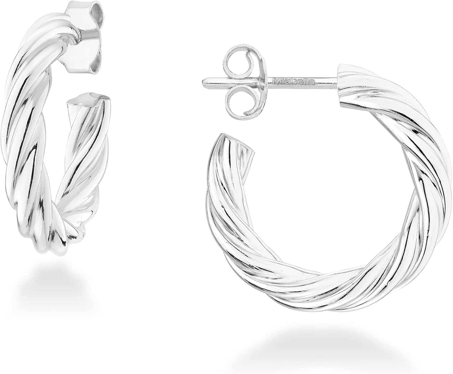 Miabella 925 Sterling Silver or 18K Gold Plated 3mm Twisted Lightweight Chunky Small Hoop Earrings for Women, Made in Italy